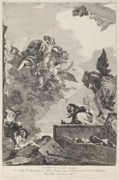 Madonna del Carmelo ilmestyy Saint Simon Stockille tekijältä Giovanni Domenico Tiepolo after Giovanni Battista Tiepolo