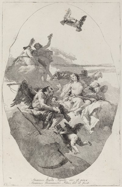 Venus uskoo Cupidon ajan tekijältä Giovanni Domenico Tiepolo after Giovanni Battista Tiepolo