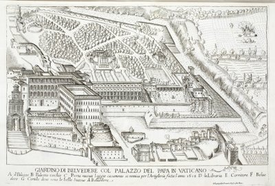 Näkymä Belvederen puutarhaan Paavin palatsissa, Vatikaanissa tekijältä Giovanni Domenico de