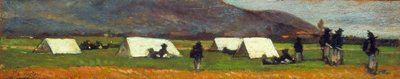 Bersaglieri-leiri, noin 1860 (öljy kartongille). tekijältä Giovanni Fattori