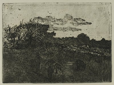 Maa auringonlaskun aikaan sikapaimen kanssa tekijältä Giovanni Fattori