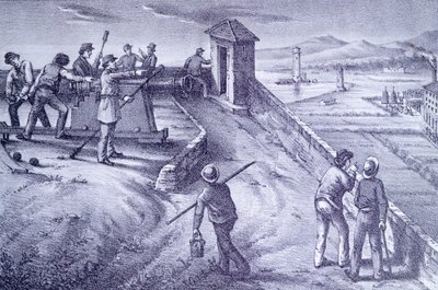 Livornon puolustus Fort San Pietrosta, Giovanni Fattori (1825-1908), kaiverrus tekijältä Giovanni Fattori