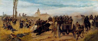 Jakso Madonna of Discoveryn hyökkäyksestä, noin 1864 (öljy kankaalle). tekijältä Giovanni Fattori