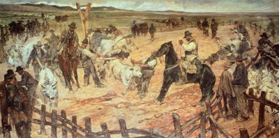 Nuorten härkien merkintä Maremmassa, Giovanni Fattori (1825-1908), öljy kankaalle, 885 cm x 175 tekijältä Giovanni Fattori
