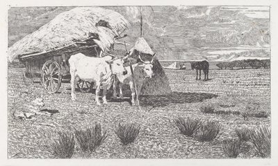 Kärryjen eteen valjastetut härät (Maremma) tekijältä Giovanni Fattori