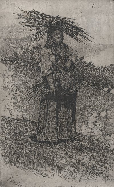 Talonpoikanainen kerää keppejä, 1884-1908. tekijältä Giovanni Fattori