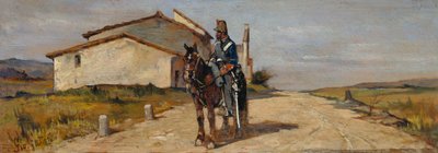 Sotilas hevosen selässä tai Carabiniere hevosen selässä partiossa tekijältä Giovanni Fattori