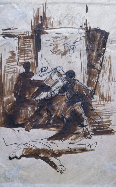 Sotilaat toiminnassa talossa tekijältä Giovanni Fattori