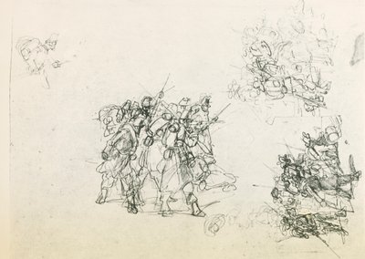 Kolme luonnosta sotilasryhmille (musta kynä) tekijältä Giovanni Fattori