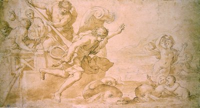 Arion and the Dolphins (kynä ja ruskea muste ja pese paperille) tekijältä Giovanni Francesco Romanelli