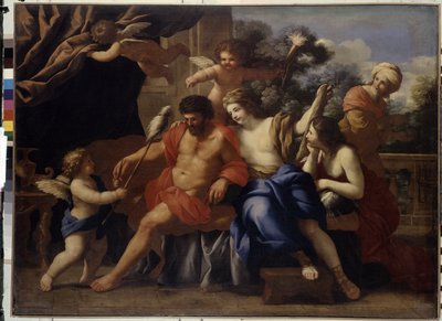 Hercules ja Omphale (Hercules ja Omphale). Giovanni Francesco Romanellin (1610-1662) maalaus, öljy kankaalle, noin 1650. Italialaista taidetta tekijältä Giovanni Francesco Romanelli