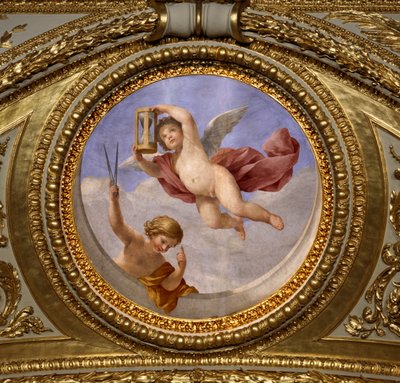 Rakkaus varovaisuuteen. Giovanni Romanellin (1601-1662) maalaus Itävallan kuningatar Annen (1601-1666) kesäasuntojen makuuhuoneen Antonine Hallin kattoa koristamassa. Noin 1655-1658. Pariisi, Louvre-museo. tekijältä Giovanni Francesco Romanelli