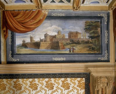 Maaseutumaisema rakennuksilla tekijältä Giovanni Francesco Barbieri