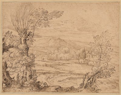 Maisema, jossa joki ja akvedukti, 1600-luvun puoliväli. tekijältä Giovanni Francesco Grimaldi
