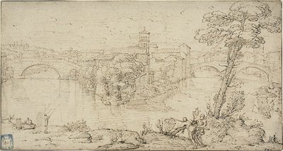 Näkymä Isola Tiberinalle tekijältä Giovanni Francesco Grimaldi