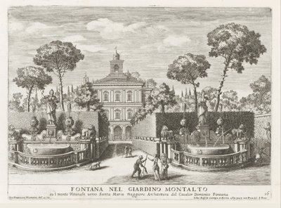 Fonteinen Villa Montalto Negronissa Roomassa Suihkulähde Montalton puutarhassa (...) (otsikko esineessä) Suihkulähteet Rooman palatseissa ja puutarhoissa (sarjan nimi) Fonteinen in de paleizen en tuinen van Rome (sarjan nimi) tekijältä Giovanni Francesco Venturini