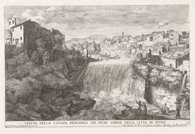 Waterval in de Rivier de Aniene Tivolissa Näkymä Aniene-joen päävesiputoukselle Tivolin kaupungissa (otsikko esineessä) Estense-puutarhan suihkulähteet Tivolissa (sarjan nimi) Fonteinen in de tuinen van Villa d