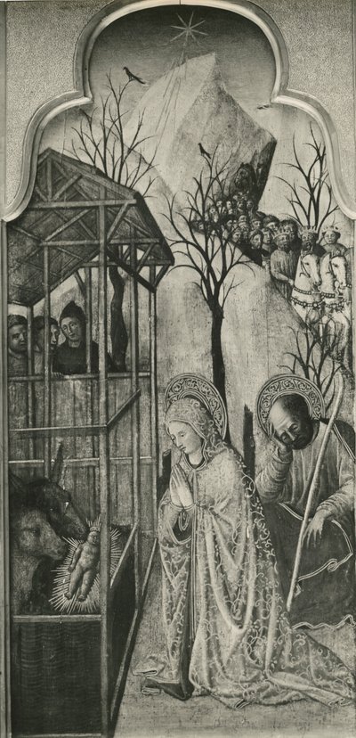Neitsyen elämän kiertokulku, syntymä, n. 1445 (öljy poppelilevylle) tekijältä Giovanni Francesco da Rimini