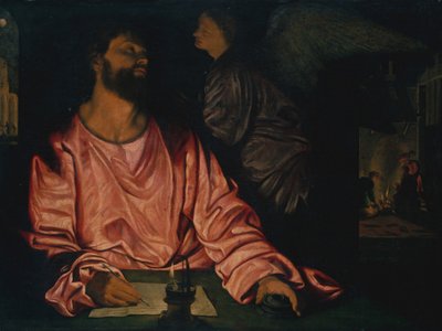Pyhä Matteus ja enkeli. tekijältä Giovanni Girolamo Savoldo