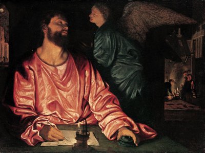 Pyhä Matteus ja enkeli, n. 1534 (öljy kankaalle) tekijältä Giovanni Girolamo Savoldo