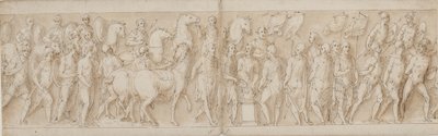Vangitut naiset viedään pois (LXXIII:n loppu); hengenpelastajien paraati (LXXIV); Marcus Aurelius uhraa alttarilla (LXXV); Marcus Aurelius katselee hyökkäystä (LXXVI:n alku) tekijältä Giovanni Guerra