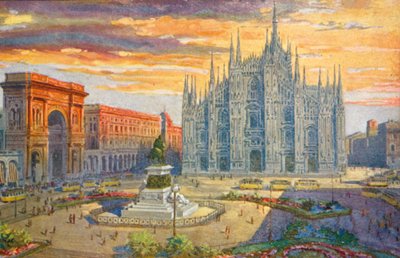 Milano / Milano: Piazza del Duomo (värilitaatio) tekijältä Giovanni Guerzoni