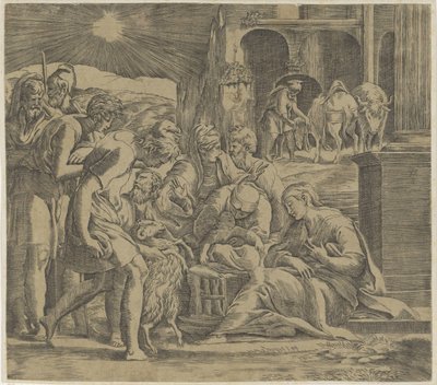 Paimenten palvonta tekijältä Giovanni Jacopo Caraglio