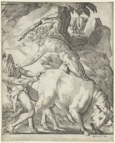 Hercules taistelee Cacuksen kanssa Kohtauksia Herculesin kanssa (sarjan nimi) tekijältä Giovanni Jacopo Caraglio