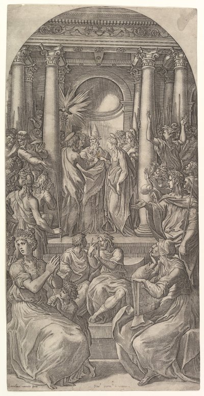 Neitsyen häät, n. 1525. tekijältä Giovanni Jacopo Caraglio