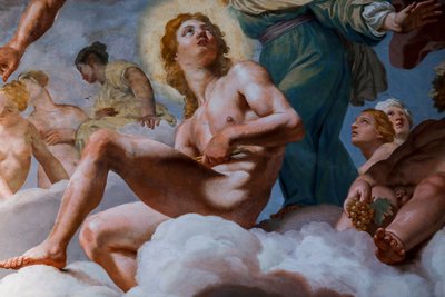 Apollo. Yksityiskohta "Jumalien neuvostosta" 1624-1625. fresko tekijältä Giovanni Lanfranco