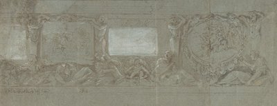 Suunnitelma seinäkoristelulle, jossa on Abrahamin uhraus ja Egyptin pako, n. 1600-1647. tekijältä Giovanni Lanfranco