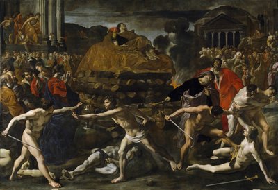 Rooman keisarin hautajaiset Polttohautausseremonia tekijältä Giovanni Lanfranco