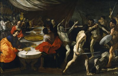 Gladiaattori taistelee juhlissa tekijältä Giovanni Lanfranco