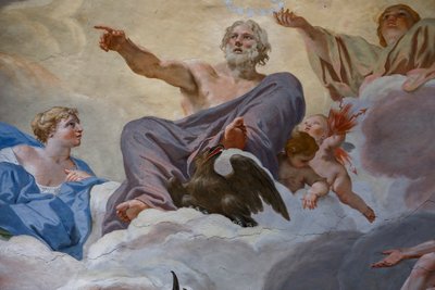 Jupiter ja Junon. Yksityiskohta "Jumalien neuvostosta" 1624-1625. fresko tekijältä Giovanni Lanfranco