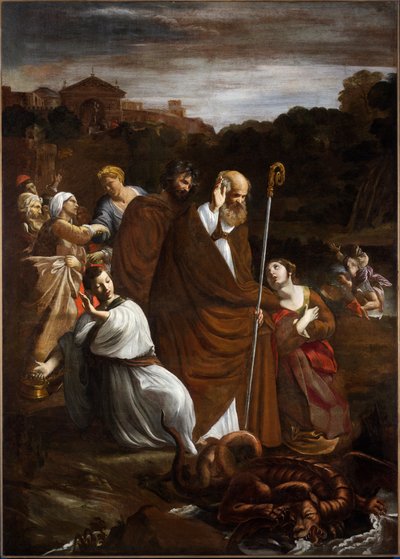 San Verano vapauttaa Albengan lohikäärmeestä, n. 1615 (öljy kankaalle) tekijältä Giovanni Lanfranco
