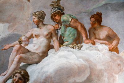 Venus ja Mars. Yksityiskohta "Jumalien neuvostosta" 1624-1625. fresko tekijältä Giovanni Lanfranco