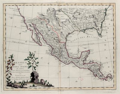Meksiko tai Uusi Espanja, joka sisältää New Mexicon, Kalifornian ja osan naapurimaista, Uuden Atlasin Tome IV:stä, kaivertanut G. Zuliani, 1785 tekijältä Giovanni Marco Pitteri