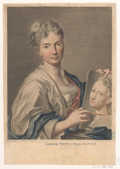 Taiteilija Rosalba Carrieran muotokuva Taiteilijoiden muotokuvia (sarjan nimi) tekijältä Giovanni Marco Pitteri