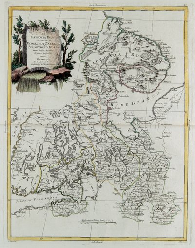 Venäjän Lappi Olonecholin, Karjalan, Bielozeron ja Inkerin hallituksineen Euroopan Venäjällä, "Uuden atlasin" Tome III:sta, kaiverrettu G. Zuliani tekijältä Giovanni Marco Pitteri