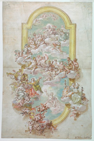 Piirros, Katto ja Jupiter, Jun, 1718-30 tekijältä Giovanni Odazzi