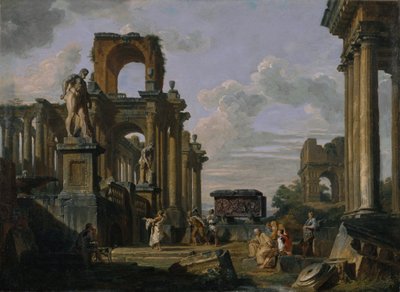 Antiikin arkkitehtuuri ja veistokset Capriccio. tekijältä Giovanni Paolo Panini