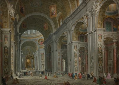 Pyhän Pietarin sisätilat, Rooma, vuoden 1754 jälkeen. tekijältä Giovanni Paolo Panini