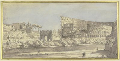 Colosseum ja Konstantinuksen riemukaari Roomassa tekijältä Giovanni Paolo Pannini