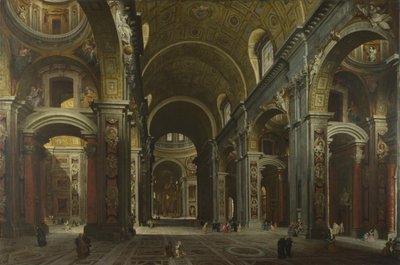 Pyhän Pietarin basilikan sisustus Roomassa, ennen vuotta 1742 tekijältä Giovanni Paolo Pannini