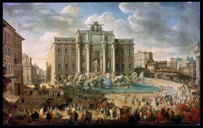 Trevin suihkulähde Roomassa Paavi Benedictus XVI vierailee Trevin suihkulähteellä Roomassa 1700-luvulla tekijältä Giovanni Paolo Pannini