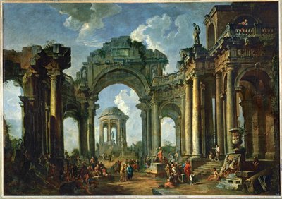 Apostolin saarnaaminen antiikin dorisen arkkitehtuurin raunioilla ... tekijältä Giovanni Paolo Pannini or Panini