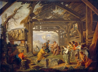 Cumaen sibylla, joka ennustaa Kristuksen syntymää. Giovanni Paolo Paninin (Pannini) (1691-1765) maalaus öljy kankaalle tekijältä Giovanni Paolo Pannini