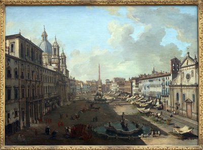 Piazza Navona (Piazza Navona) Roomassa, Neptunuksen suihkulähde etualalla, Giovanni Paolo Panninin (Panini) (1691-1765) öljymaalaus kankaalle. Valokuvaus, KIM Youngtae, Nantes, Musee des Beaux Art de Nantes. tekijältä Giovanni Paolo Pannini