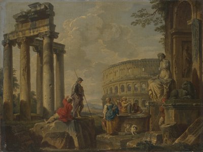 Colosseum roomalaisten raunioiden keskellä, noin 1730 tekijältä Giovanni Paolo Pannini