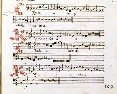 Kyrien käsikirjoitus "Mantovan sotkuista" Giovanni Pierluigi da Palestrina (1525 - 1594), italialainen säveltäjä. tekijältä Giovanni Pierluigi da (after) Palestrina